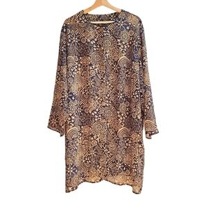 Sheer Long Tunic Style Button-down Top